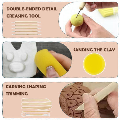 120ML Air Dry Clay Glaze with 29PCS Clay Tools Kit, Gloss Polymer Clay Kit and Clay Varnish, Pottery Tool Kit for Sculpting, Modeling, Shaping Crafts, High Gloss, Scratch Resistant