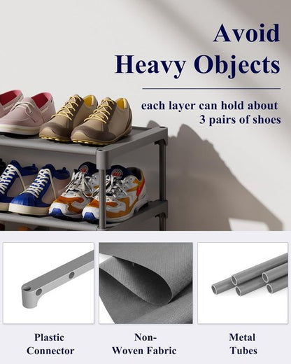 Kitsure Shoe Rack - Stackable Non-Woven Shoe Organizer for Closet & Entryway | 3-Tier, 27.5" Wide, Grey