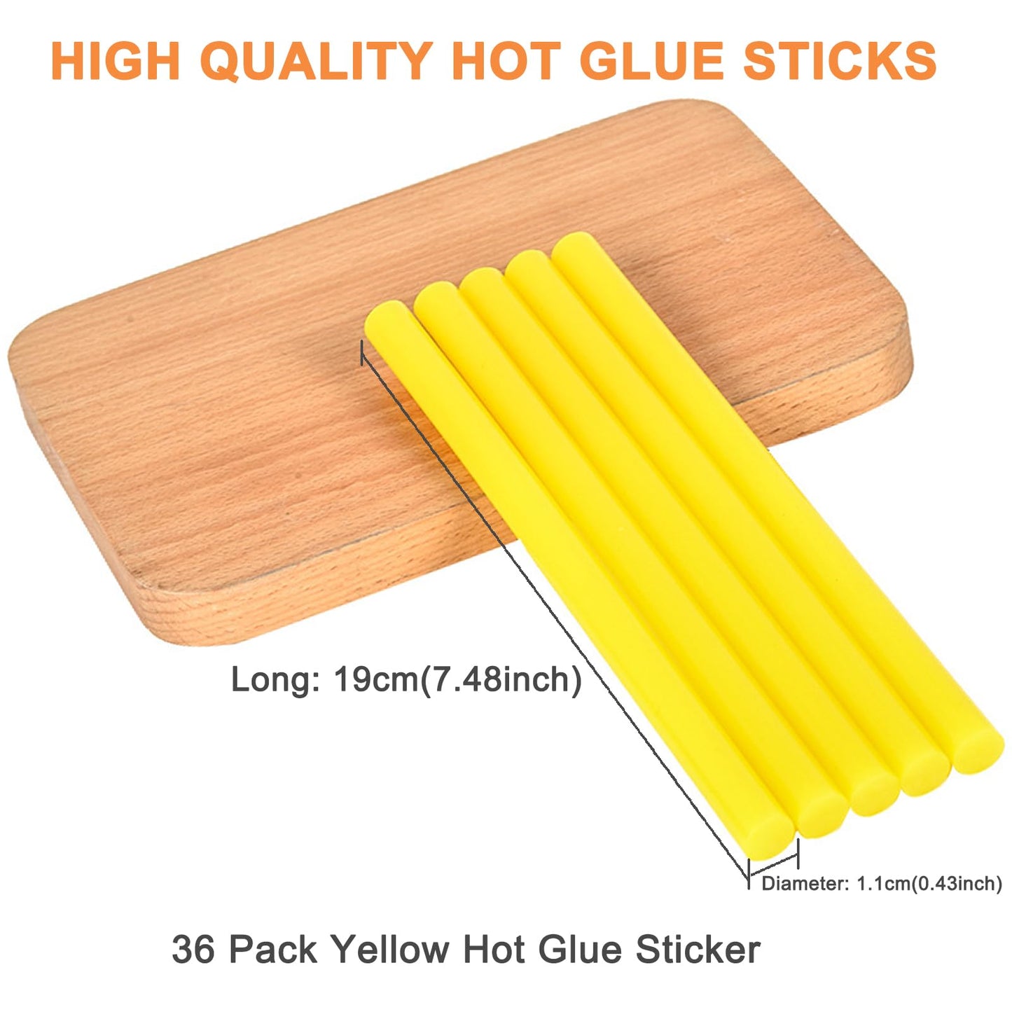 Mangocore Yellow Hot Glue Sticks: 36 Pack Full Size Sticks Bulk for Hot Glue Gun 8 Inch Long X .43 Inch Diameter (36PCS Yellow)