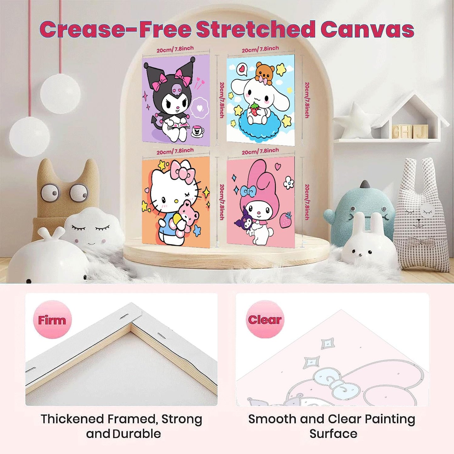 Sretoul 4 Pack Cartoon Paint by Numbers Kit for Kids with Frame - Wooden Easel, Cute Kids Paint by Numbers Ages 4 8 12, DIY Acrylic Oil Painting for Home Wall Decor (8x8 inch)