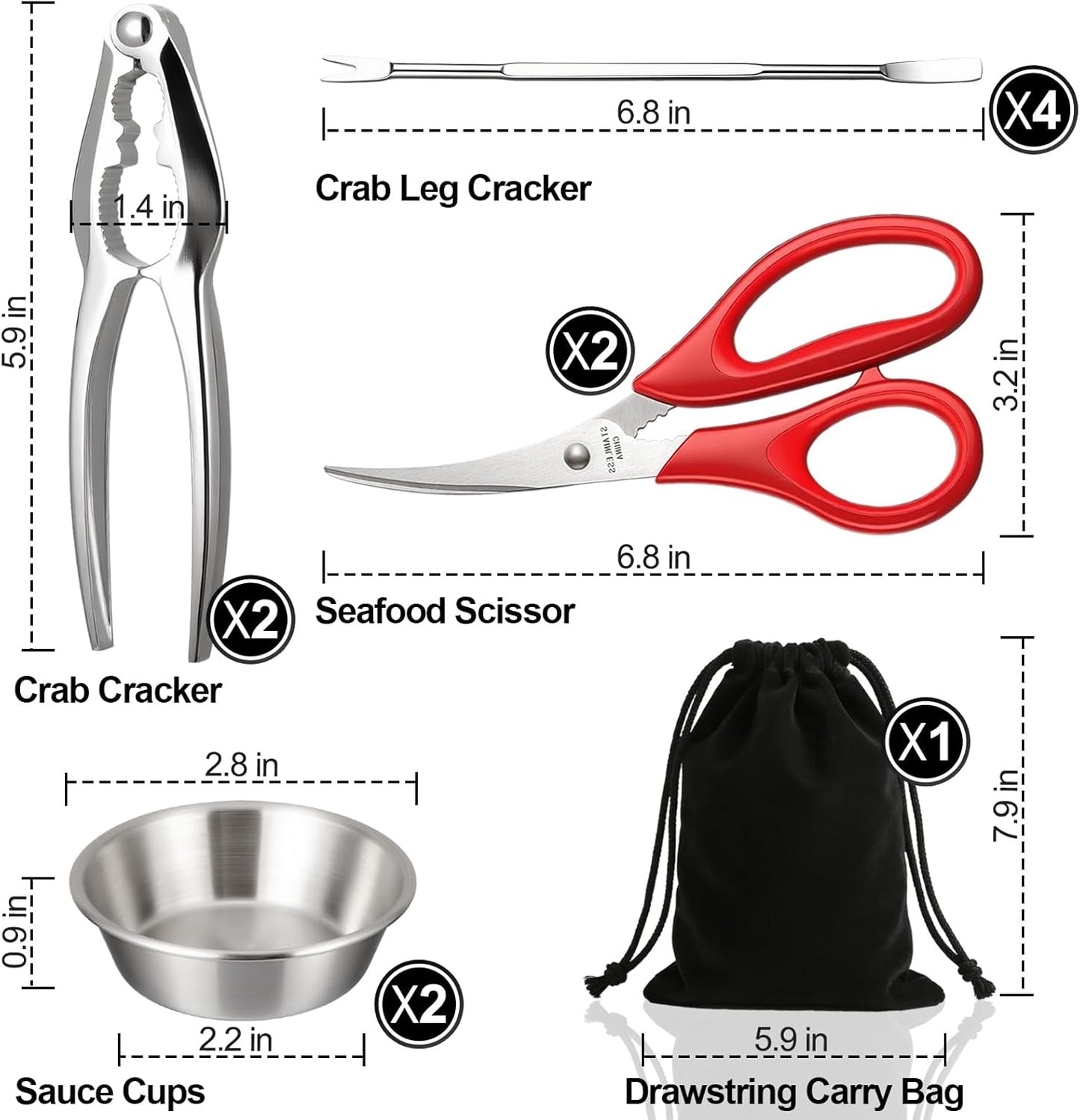 11 Set, Pcs Crab Crackers and Tools, Seafood Tools Crab Leg Cracker, Seafood Scissors, Condiment Cups, Crab Leg Forks
