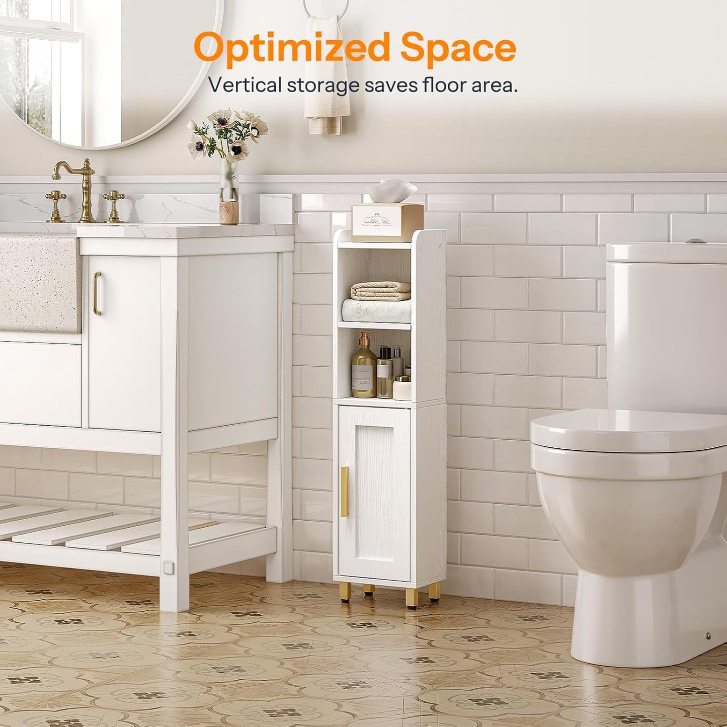 7.9" 5.9" 31.5" HOOBRO Small Bathroom Storage Cabinet, Narrow Corner Floor Cabinet with Door and Adjustable Shelf, L x