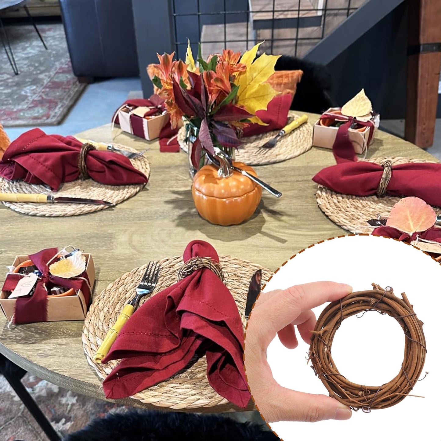 Yiksonyo 50 Pcs 3.15 Inch Natural Grapevine Wreath Set, Natural Rattan Wreath,Hand-Woven 3.15 Inch Vine Branch Wreaths, Perfect for DIY Crafts, Christmas Decorations, and Wedding Supplies