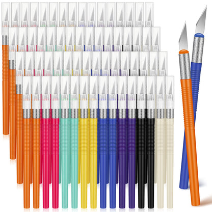 Macarrie 64 Pcs Exacto Knife Craft Knife Set Steel Hobby Knife Precision Knife Precision Cutter for DIY Carving Scrapbooking, Art Cutting Carving, Phone Repair Stencil, Multicolor, 5.71 Inch