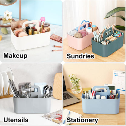 Multiuse Caddy Organizer with Handle, Portable Divided Plastic Tote Bin - Art Craft, Stationary Pen Marker Crayons, Makeup Hair Supplies Storage - Bathroom, Classroom, Dorm, Office, Desk Holder - Cyan