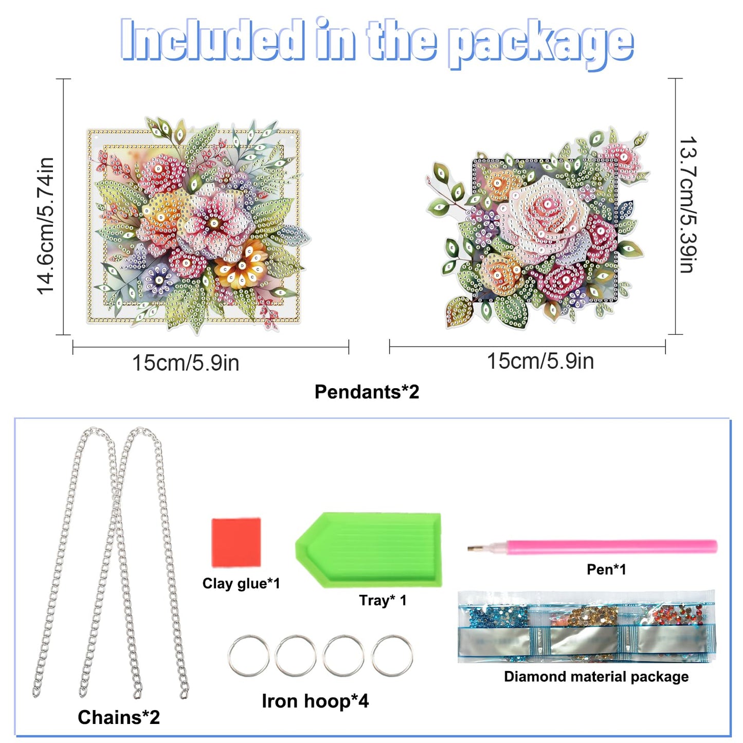 LazyFold 2 Pcs DIY Acrylic Diamond Art Painting Flowers Kits Special Shaped Rhinestone 5D Diamond Art Window Pendants Home Garden Wall Hanging Kits Hanging Ornament