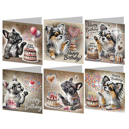 POETRYDRAW 6 Pack 5D DIY Diamond Art Painting Dog Card Kit, Diamond Art Birthday Holiday Greeting Card, Crafts Kit Creative with Envelope