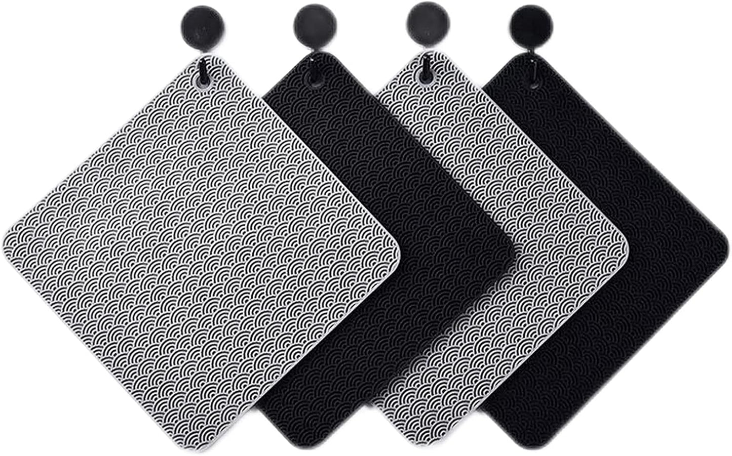 Silicone Trivets Mats for Hot Pots and Pans, Non-Slip Heat Resistant Hot Pads Set of 2, Black