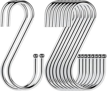 Heavy Duty S Hooks, Stainless Steel Metal for Hanging Pots and Pants, 10 Pack, Supports up to 35 Pounds