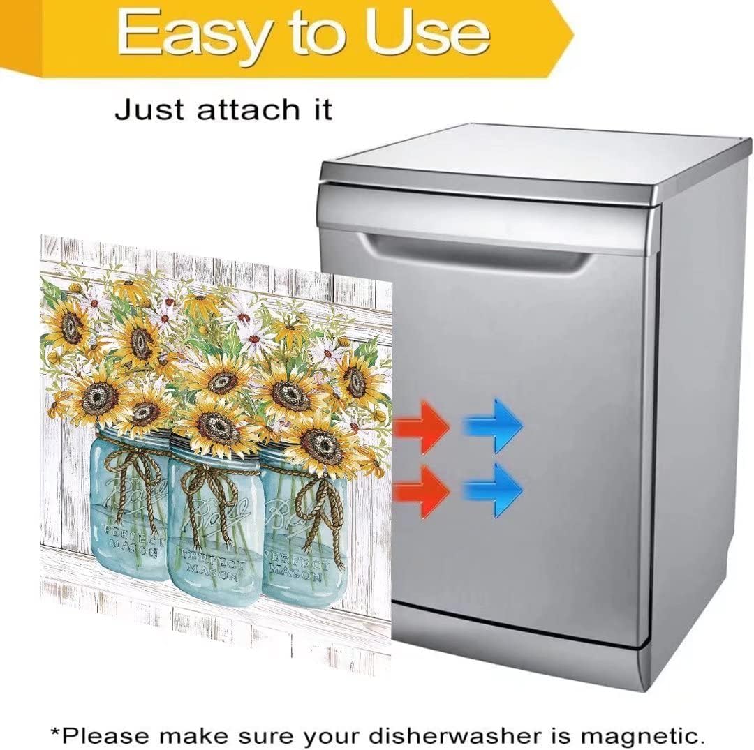 Farm Sunflower Dishwasher Cover Magnet Sticker, Vase Sunflowers Fridge Decal, Farm Style Vinyl Home Appliance Cover