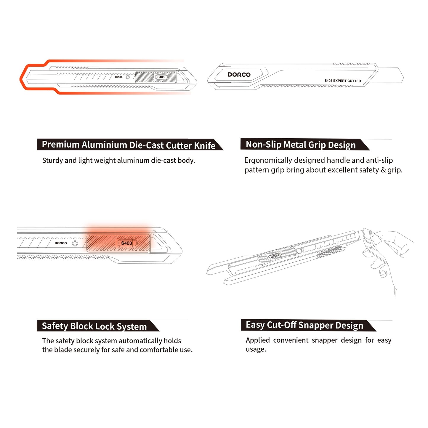 DORCO Cutter - Professional Craft & Design Tool for Artists and Designers - Ergonomic with Professional Blades, Office Knife Tool, Utility Knife, Snap off blades (S403with 11 Blades)