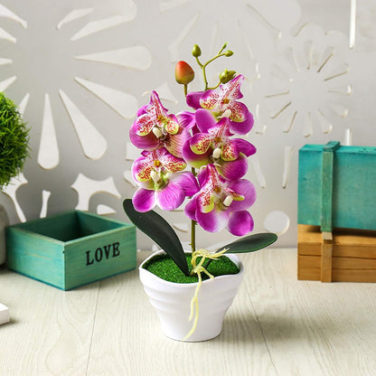 Artificial Phalaenopsis Flower Pot, Bonsai Ornament for Home Landscape Decor, White Flower for Beautiful Vitality