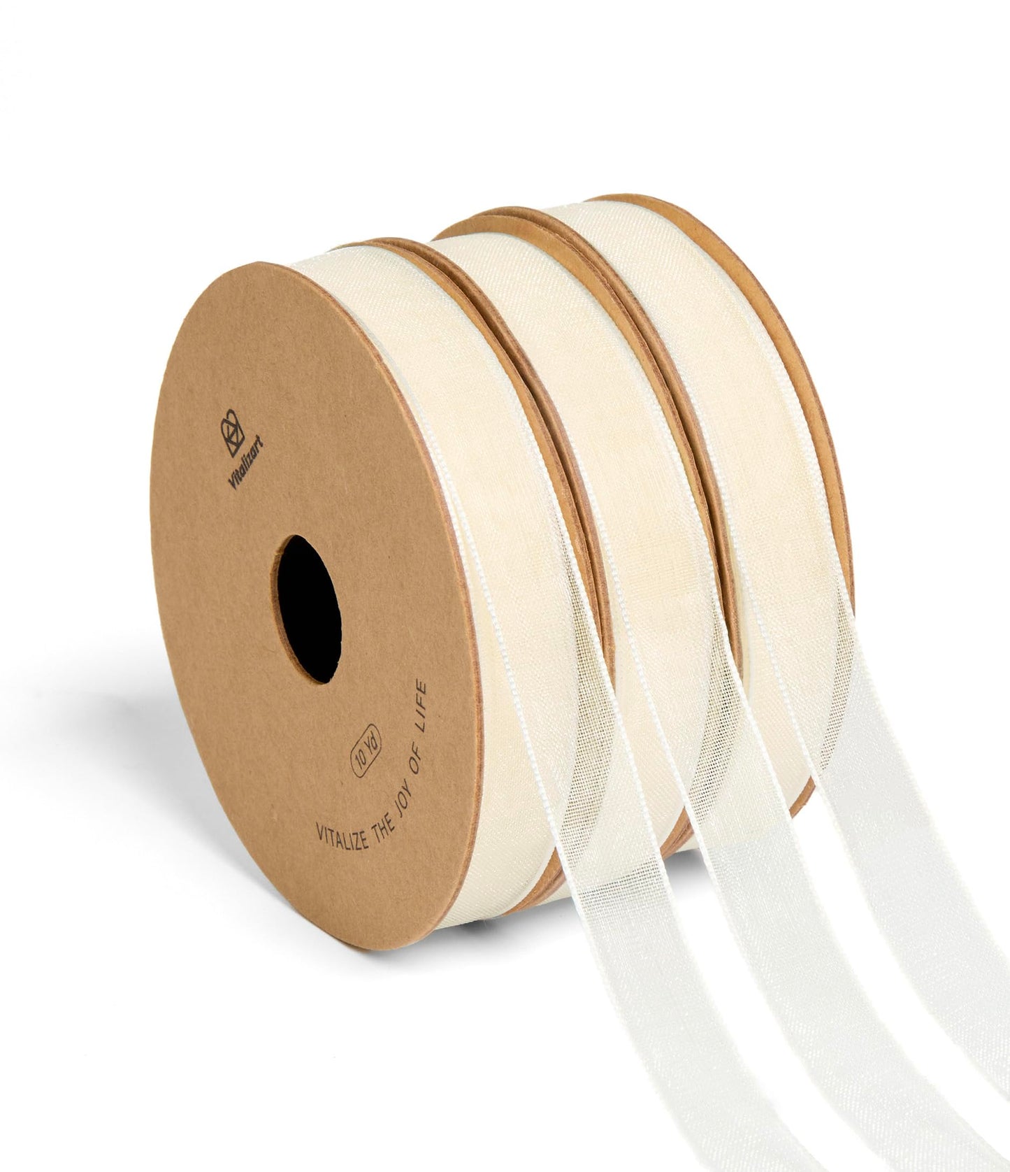 Vitalizart 3/8" x 30Yd Organza Ribbon Cream White Sheer Ribbons Set 10 Yd x 3 Rolls Ivory Handmade Eco-Friendly for Gift Wrapping Christmas Tree Crafts Bows Wedding Invitations Wreaths