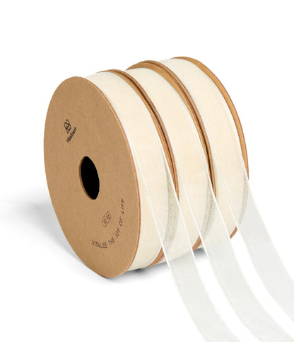 Vitalizart 3/8" x 30Yd Organza Ribbon Cream White Sheer Ribbons Set 10 Yd x 3 Rolls Ivory Handmade Eco-Friendly for Gift Wrapping Christmas Tree Crafts Bows Wedding Invitations Wreaths