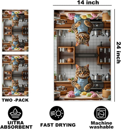 Hanamiya Na 2 24x14 Inch, Pcs Cute Cat Kitchen Towels Cooking Cats Patterns Reusable Dish Towels for Kitchen Bathroom