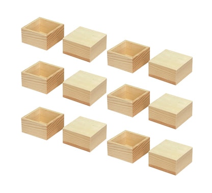 12-Pack Square Wood Box Unfinished Small Wooden Boxes for Crafts (Outer 3.7X 3.7X 2 in,Interior 3.2 x 3.2 x1.9 in)