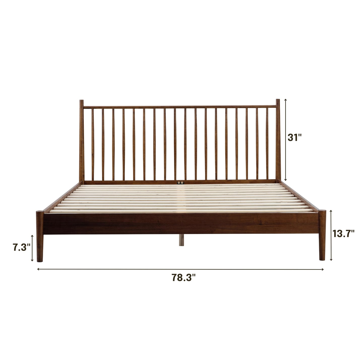 NTC Inno Wooden Bed Frame with Headboard, Solid Oak and Rubber Wood Foundation with Silent Slats and Wood Central Supports, 1000 Lb Capacity, Effortless Assembly, King - Dark Walnut