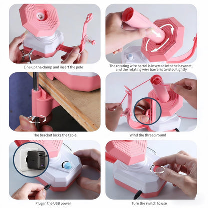 Electric Yarn Ball Winder, Pink and White, Automatic Tension Control with Stepless Speed, 7oz Capacity for Knitting and Crochet, USB Powered