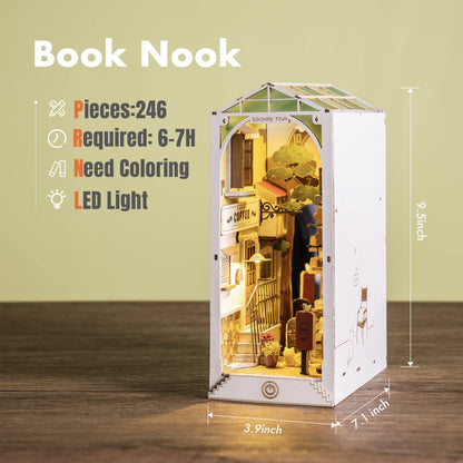 Rolife LED Book Nook Kit-Decorative Bookend Stand-3D Wooden Puzzle for Adults-Bookshelf Insert Booknook-Room Decor for Teen Girls Boys Women Men