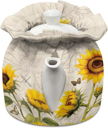 Sunflower Tea Cozy, Insulated Dragonfly Teapot Warmer, Decorative Butterfly Cozy for Women