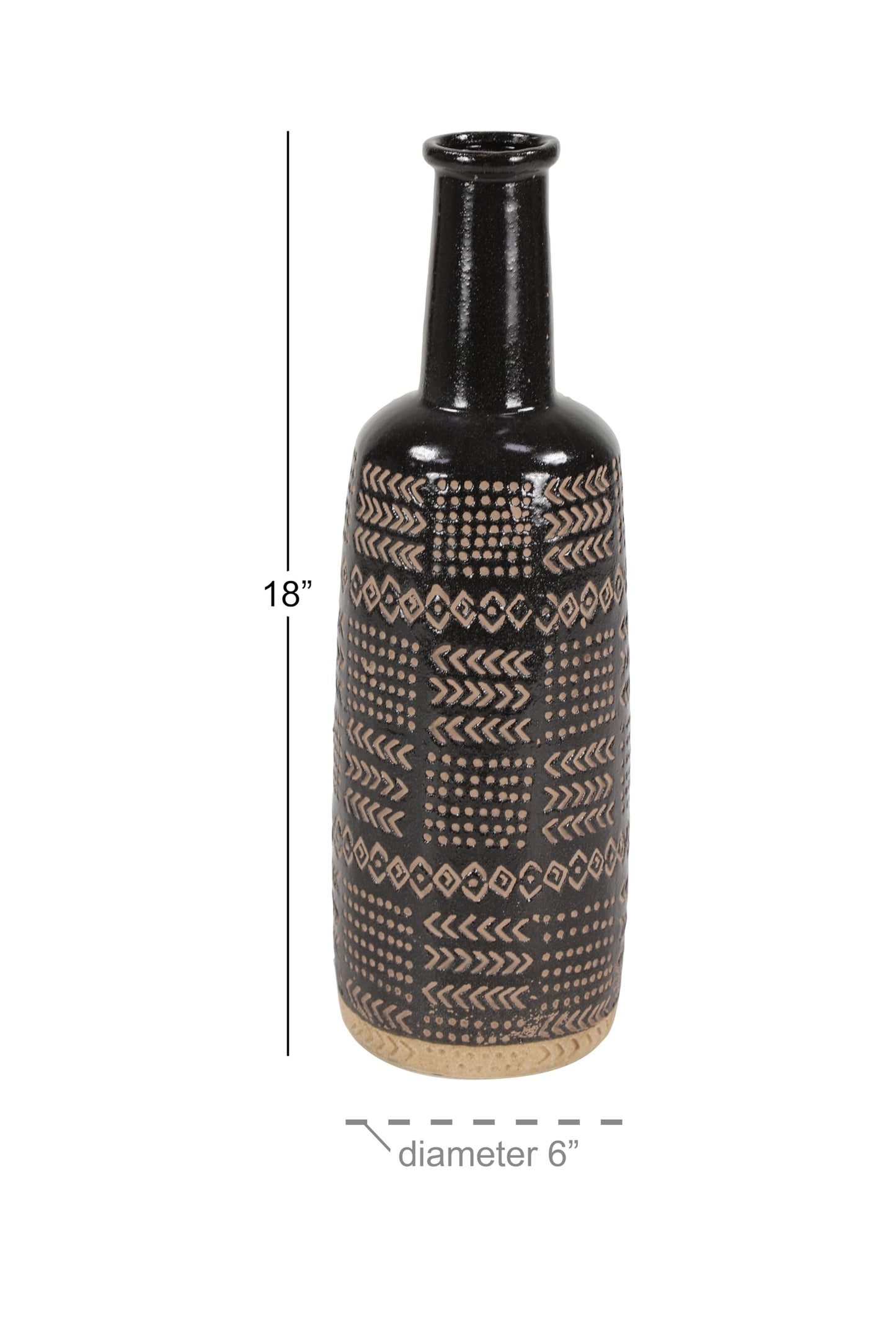 Deco 79 Porcelain Ceramic Decorative Vase Tribal Centerpiece Vase, Flower Vase for Home Decoration 6" x 6" x 18", Black