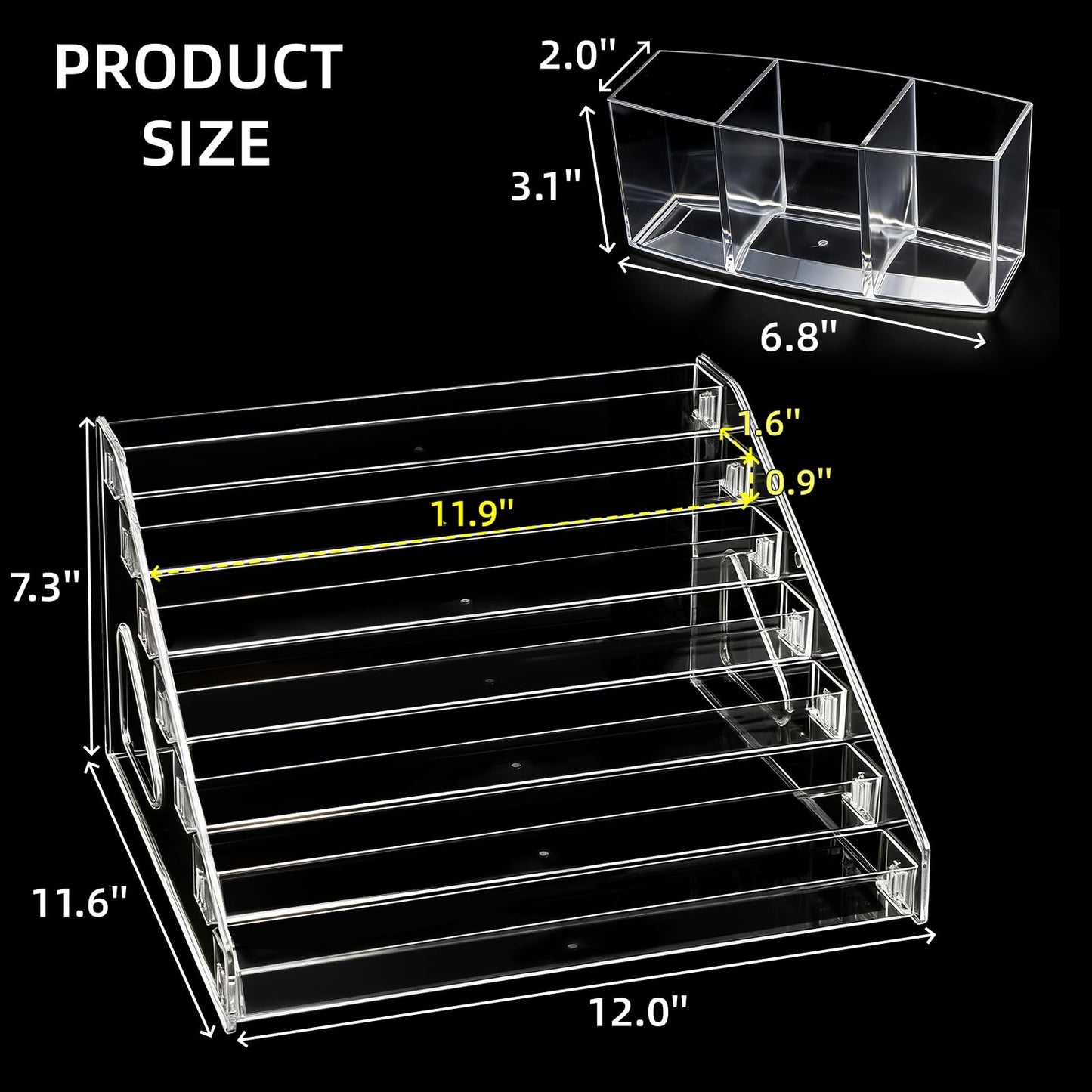 Cididu 7 Tier Acrylic Card Display Stand, Clear Versatile Display, Portable Paint Storage Rack with Brush Holder for Trading Cards, Sports Cards, Greeting Cards, Stickers, Cosmetic, Sunglasses