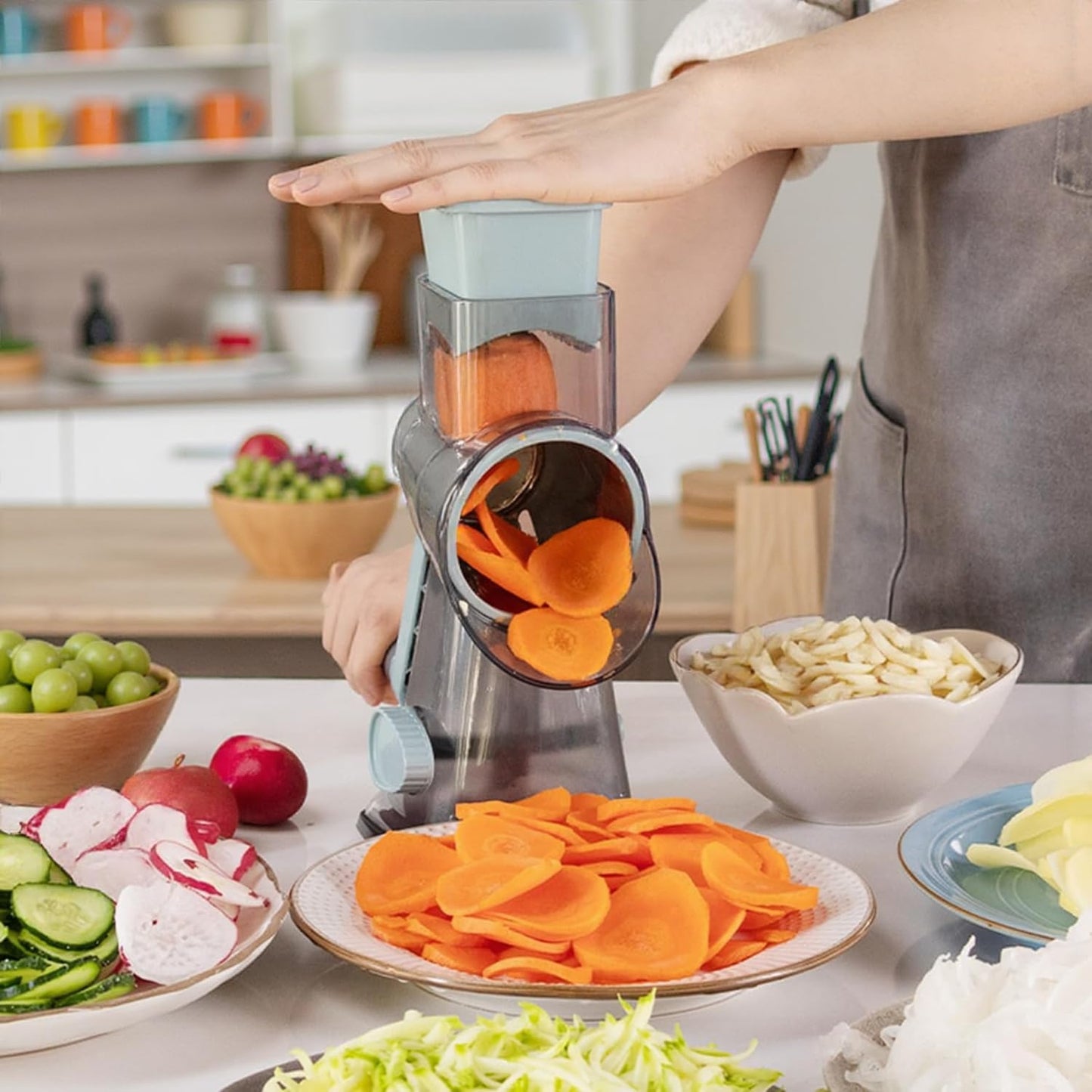 Eleko Meyar Cheese Grater with Handle, Multifunctional Manual Rotary Cheese Grater - Cheese Shredder Easily Chop Carrots, Potatoes, Vegetables and Fruits and Easy to Clean(blue)