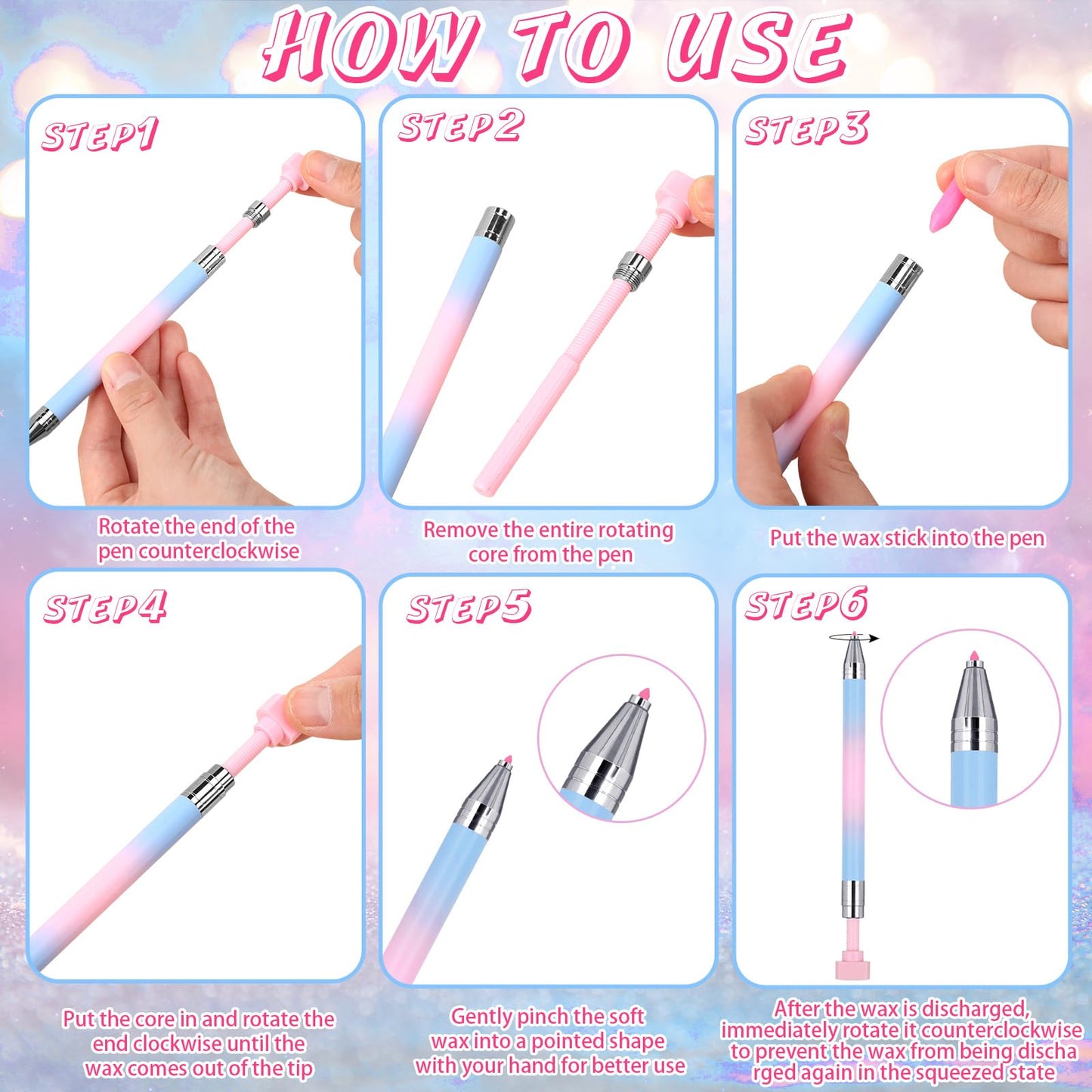 Jutom 2 Pack Diamond Painting Pens with 40 Replacement Wax Pink Wax Diamond Art Accessory with Protective Case Art Pen Tool for Nail DIY Painting Craft Gem(Gradient)