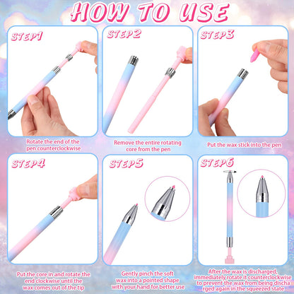 Jutom 2 Pack Diamond Painting Pens with 40 Replacement Wax Pink Wax Diamond Art Accessory with Protective Case Art Pen Tool for Nail DIY Painting Craft Gem(Gradient)