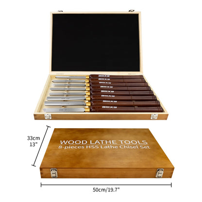 SIIIXS 8Pcs HSS Wood Turning Tools Lathe Chisel kit with Beech Handle and Wooden Box