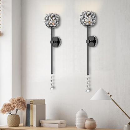 Crystal Candle Sconces for Wall Decorative Candle Holder Sconce Wall Art Home Decor for Bedroom Living Dining Room, Set of 2-Black