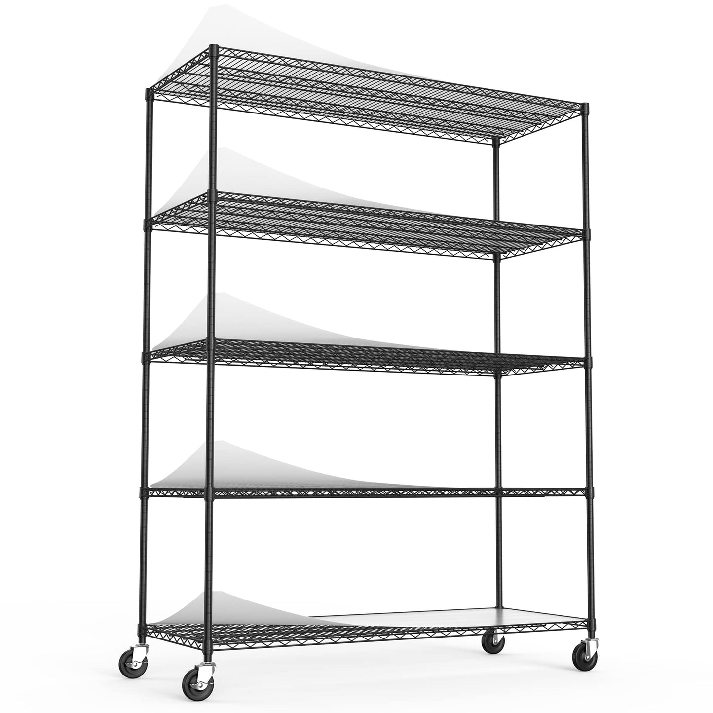 pouseayar Heavy Duty Metal 5 Tier Shelf Wire Shelving Unit, 7500lbs Capacity NSF Adjustable Storage Rack with Wheels & Shelf Liners for Commercial Grade Utility Steel Storage Rack Home Office Black