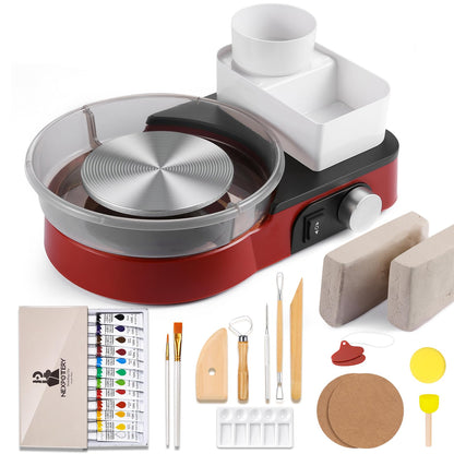 Pottery Wheel for Kids Adults and Beginners - Complete Pottery Set with 6" Turntable with Two-Way Rotation, 2.2lb Clay, Art Supplies Sculpting Tools, Craft Gifts for Teens Adults (Red)