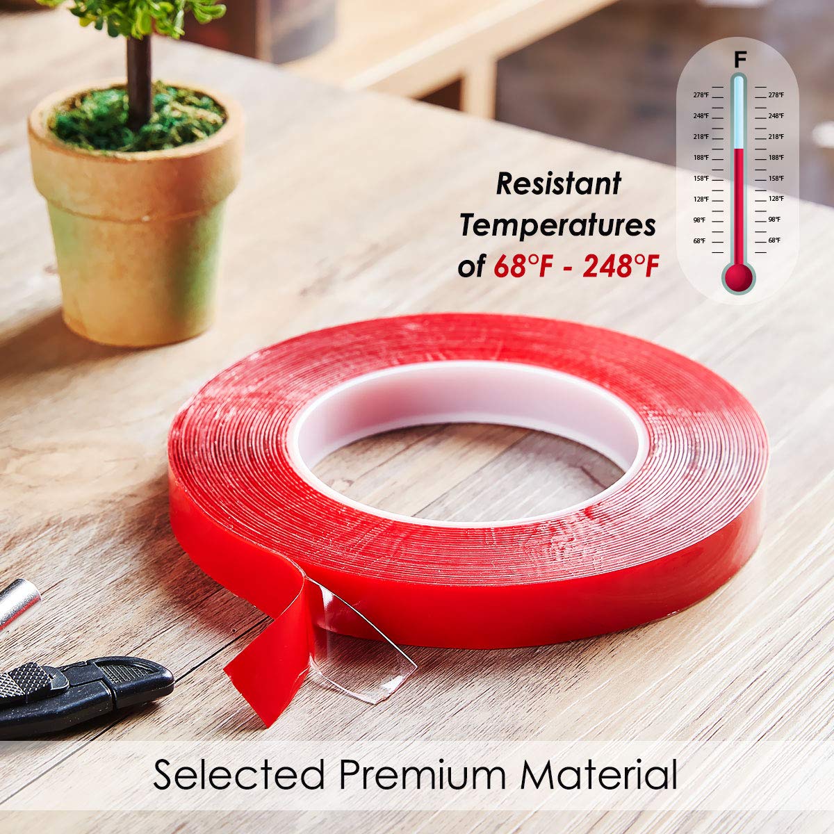 Jackwood 33 Feet Acrylic Double Sided Heavy Duty Mounting Tape (Pack of 3) Weatherproof for Outdoor & Indoor, Holds Heavy Stuff in Cold & Hot Condition, Removable & Residue-Free (1/4 inch)