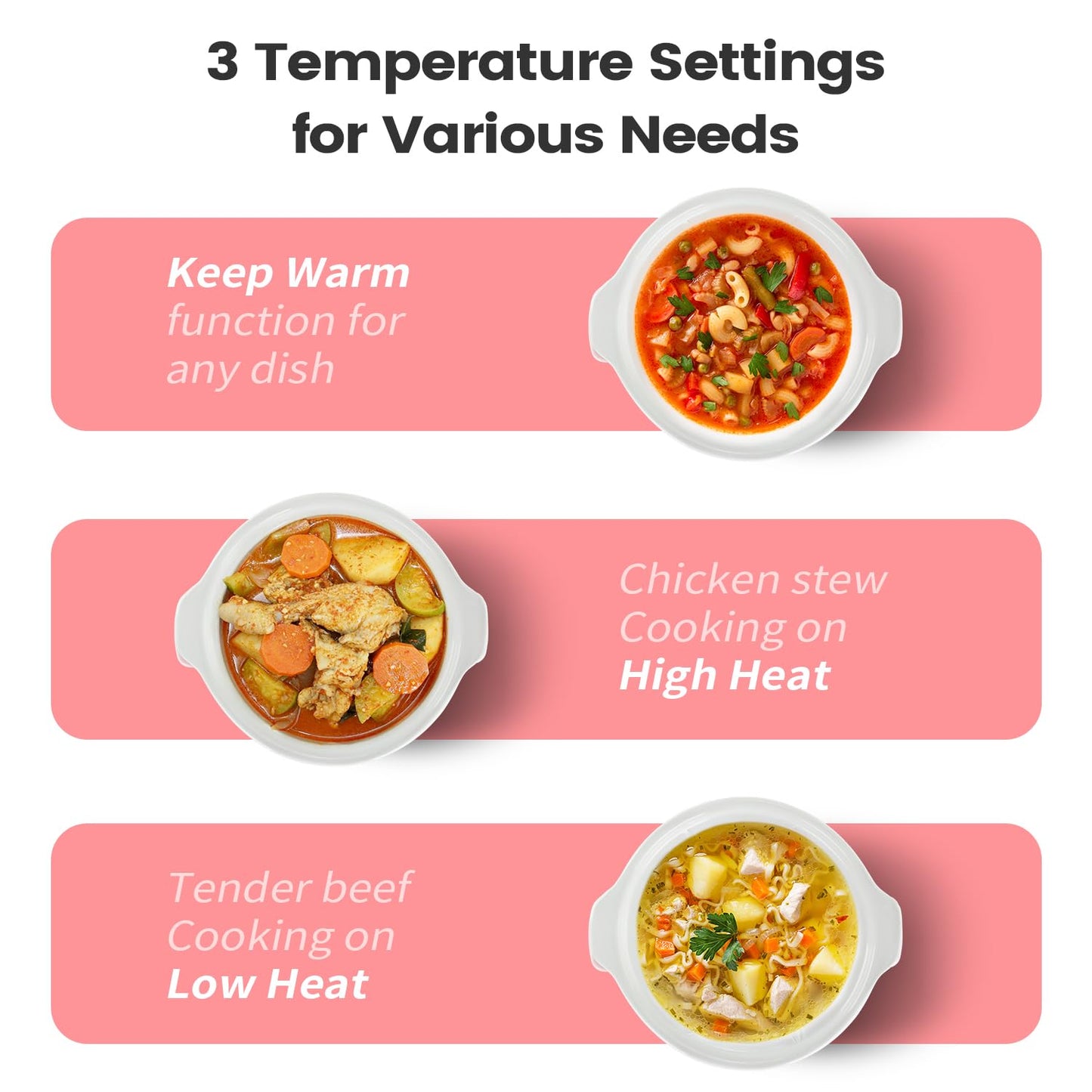 KOOC Small Slow Cooker, 2-Quart, Free Liners Included for Easy Clean-up, Upgraded Ceramic pot, Adjustable Temp, Nutrient Loss Reduction, Stainless Steel, Pink, Round