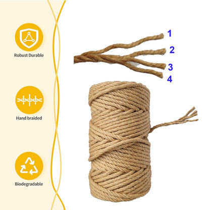 Jute Twine String 6mm(1/4 in) 164 Feet Long Natural Burlap String Rope Brown for Crafts Crafting Gift Wrapping Packing Gardening Crochet Knitting Macrame Decor DIY Arts Craft