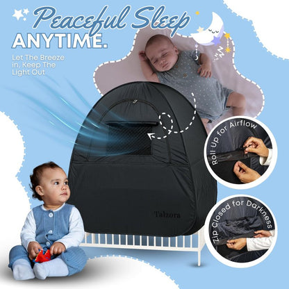 Talzora Baby Sleep Tent – Breathable Blackout Cover for Pack N Play, Crib Cover & Travel Sleep Pod, Easy pop up Setup for Toddlers and Babies Easy and Ready