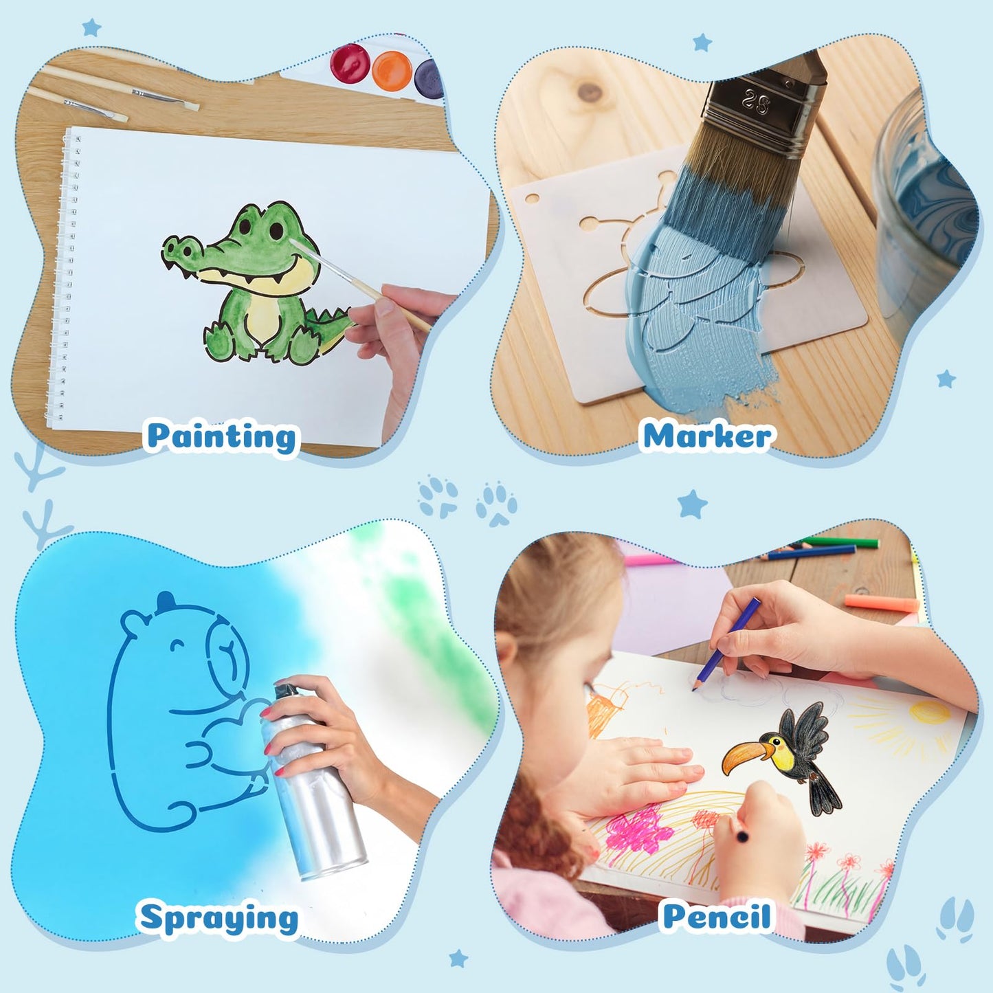 Marspark 66 Pcs Small Stencils for Crafts Reusable 3 Inch Stencils for Painting on Wood DIY Craft Paint Template for Wall Home Decor Card Rock Canvas Drawing Holiday (Cute Baby Animal)