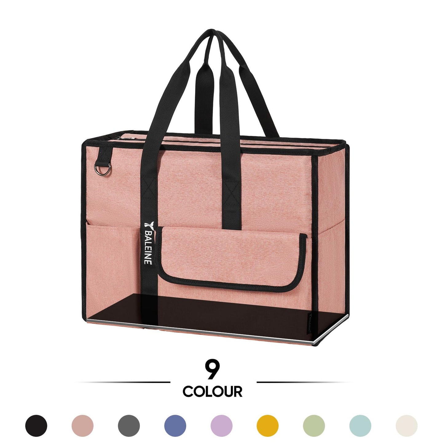 BALEINE Large Utility Tote Bag with Reinforced Bottom, Multi-Pockets and Top Zipper Closure, Perfect for Teachers, Nurses, Travel, Work - Water-Resistant (Large, Black)