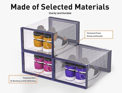 Kuject X-Large Shoe Storage Boxes - Clear Stackable Organizers, 12 Pack for Sneakers & Toys | Blue