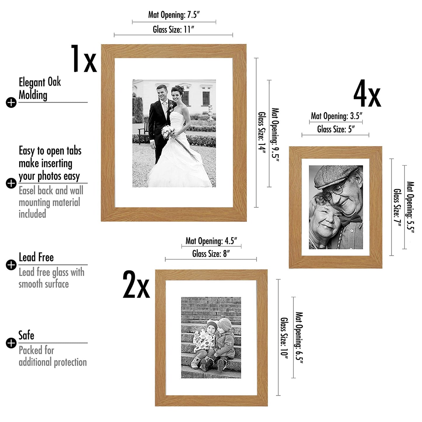 Americanflat Set of 7 Picture Frames with Shatter-Resistant Glass - Gallery Wall Frame Set with One 11x14, Two 8x10 and Four 5x7 Frames - Signature Collection - Dark Oak