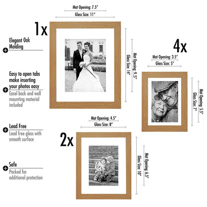 Americanflat Set of 7 Picture Frames with Shatter-Resistant Glass - Gallery Wall Frame Set with One 11x14, Two 8x10 and Four 5x7 Frames - Signature Collection - Dark Oak