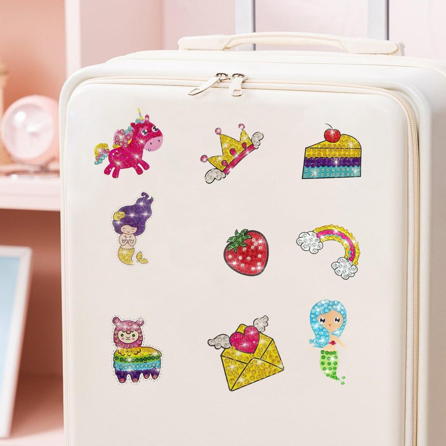 ACSAUMMY Diamond Art Painting Kits, 15pcs Diamonds Art Sticker + 8pcs Double Sides Diamond Keychains Kit Uni-Corn Gem Arts Craft Stickers Kit DIY Diamond Keychain Making Kit for Adults Kids Age 6-12