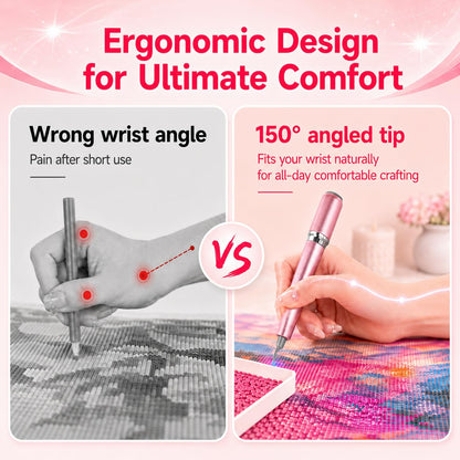 Wireless Electric Diamond Art Pen, Vacuum Diamond Painting Pen No Wax Needed, 150° Ergonomic Tip, Quiet Lightweight & Rechargeable Diamond Art Accessories for Adults (Pink)