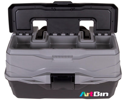 ArtBin 6892AG 2-Tray Art Supply Box, Portable Art & Craft Organizer with Lift-Up Trays, [1] Plastic Storage Case, Gray/Black