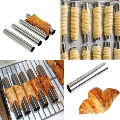 Screw Croissant Molds, VolksRose 12 PCS Non-stick Stainless Steel Waffle Cone Roll Pastry Cream Horn Forms