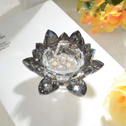 Kolnlala Crystal Lotus Flower Tealight Candle Holders/Glass Tea Light Candlestick Decor Decoration for Christmas Home Wedding Party… (1, Black 1pc)