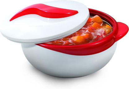 Pinnacle Insulated Casserole Dish with Lid, 2.6 qt. Hot Pot Food Warmer/Cooler, Red/White