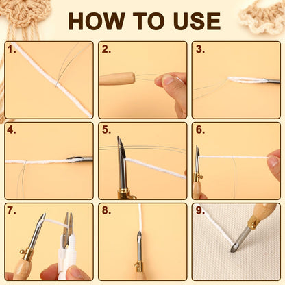 AUGSUN 39Pcs Punch Needle Kit, Punch Needle Tool Adjustable Punch Needle Embroidery Kits Wooden Handle Embroidery Pen for Embroidery Floss Cross Stitching Beginner