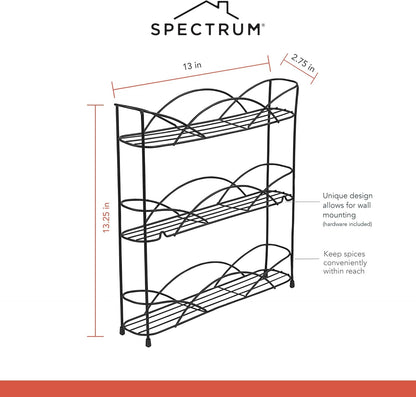 Spectrum Diversified 3-Tier Spice Rack Shelf Organizer for Kitchen, Pantry, Bathroom, or Closet, Black